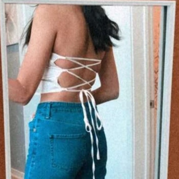 Satin Jacquard Lace Up Back Tube Top - Picture 4 of 4